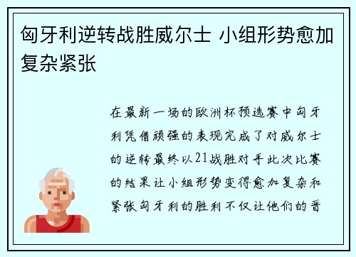 匈牙利逆转战胜威尔士 小组形势愈加复杂紧张