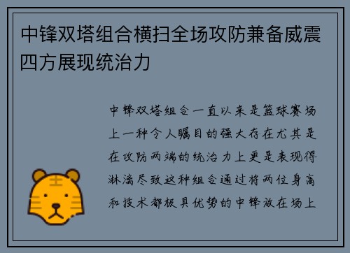 中锋双塔组合横扫全场攻防兼备威震四方展现统治力