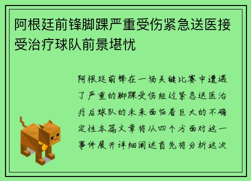 阿根廷前锋脚踝严重受伤紧急送医接受治疗球队前景堪忧
